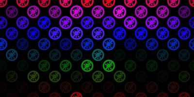 Telón de fondo de vector multicolor oscuro con símbolos de virus.