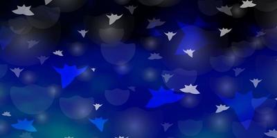 Dark BLUE vector background with circles, stars.