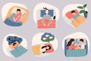 People who sleep in different ways. vector
