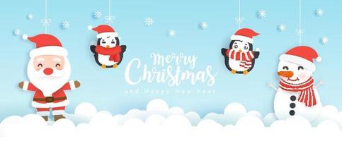 Christmas sale banner with Santa clause and friends vector