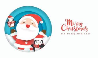 Christmas sale banner with a cute Santa clause and friends . vector