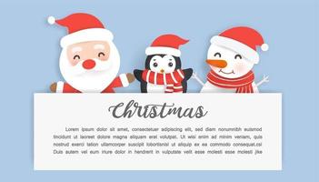 Christmas background with cute  santa clause and friends . vector