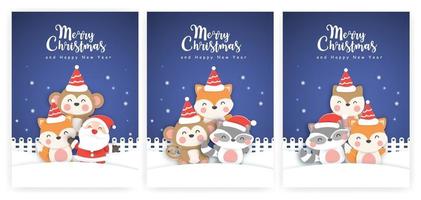 Christmas cards  ,new year greeting cards with a cute animals . vector