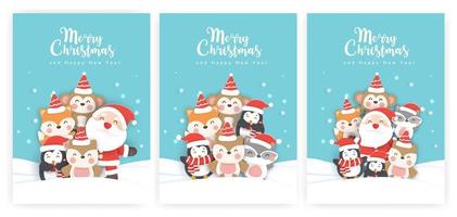 Christmas cards  and new year greeting cards with  a cute animals