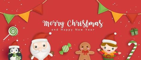 Happy Christmas banner with Santa clause and friends. vector