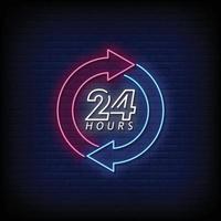 24 Hours Neon Signboard On Brick Wall vector