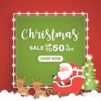 Banner de venta de Navidad con Papá Noel y amigos. vector