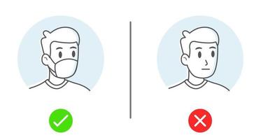 dibujo simple de ninguna entrada sin máscara facial o icono de máscara de uso vector