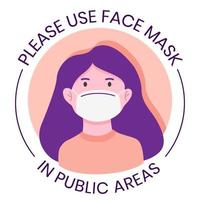 Flat style woman wearing face mask vector icon illustration