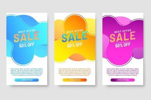 Conjunto de 3 diseño fluido moderno dinámico para banners de mega venta. vector