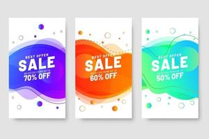 Conjunto de 3 diseño fluido moderno dinámico para banners de mega venta. vector