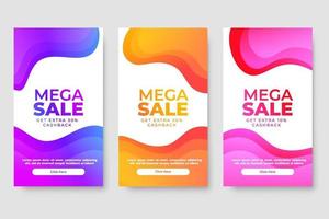 Set of 3 dynamic modern fluid design for mega sale banners vector