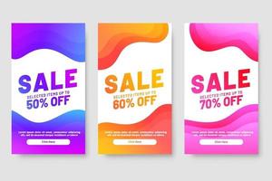 Conjunto de 3 diseño fluido moderno dinámico para banners de mega venta. vector