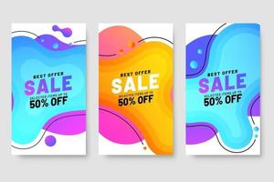 Conjunto de 3 diseño fluido moderno dinámico para banners de mega venta. vector