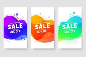 Conjunto de 3 diseño fluido moderno dinámico para banners de mega venta. vector