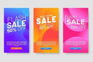 Conjunto de 3 diseño fluido moderno dinámico para banners de mega venta. vector