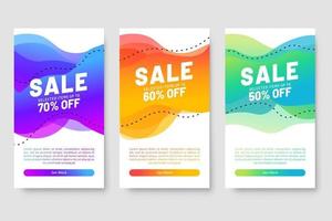 Conjunto de 3 diseño fluido moderno dinámico para banners de mega venta. vector