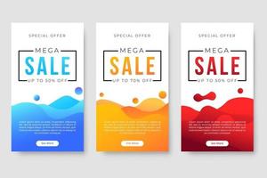 Set of 3 dynamic modern fluid design for mega sale banners vector