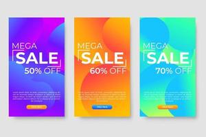 Conjunto de 3 diseño fluido moderno dinámico para banners de mega venta. vector