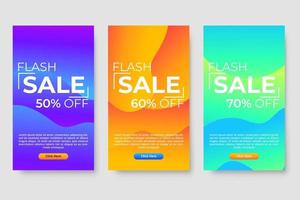 Conjunto de 3 diseño fluido moderno dinámico para banners de mega venta. vector