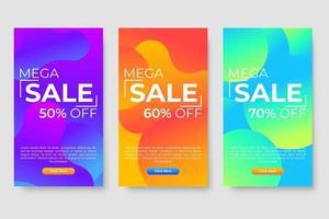 Set of 3 dynamic modern fluid design for mega sale banners vector