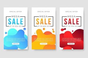 Set of 3 dynamic modern fluid design for mega sale banners vector