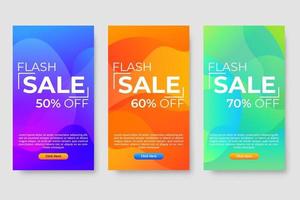 Conjunto de 3 diseño fluido moderno dinámico para banners de mega venta. vector