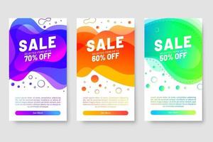 Conjunto de 3 diseño fluido moderno dinámico para banners de mega venta. vector