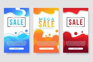 Conjunto de 3 diseño fluido moderno dinámico para banners de mega venta. vector