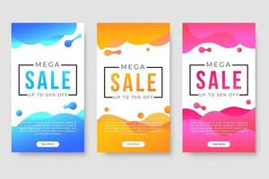 Conjunto de 3 diseño fluido moderno dinámico para banners de mega venta. vector