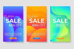 Conjunto de 3 diseño fluido moderno dinámico para banners de mega venta. vector