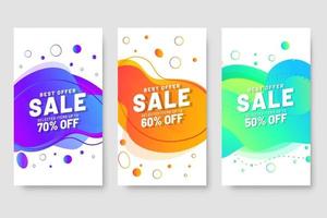 Conjunto de 3 diseño fluido moderno dinámico para banners de mega venta. vector