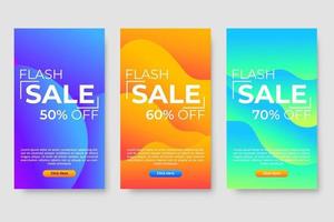 Conjunto de 3 diseño fluido moderno dinámico para banners de mega venta. vector