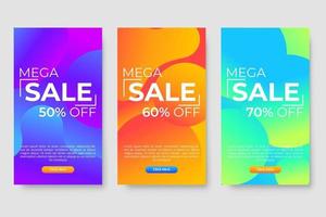 Conjunto de 3 diseño fluido moderno dinámico para banners de mega venta. vector