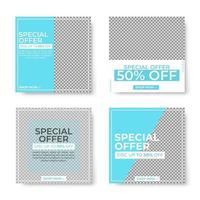 Set of 4 Blue square banner template with blank space for your image vector