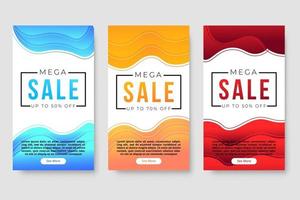 Set of 3 dynamic modern fluid design for mega sale banners vector