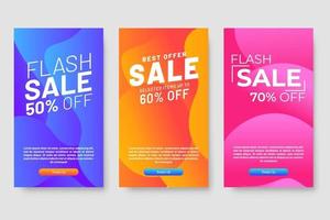 Conjunto de 3 diseño fluido moderno dinámico para banners de mega venta. vector