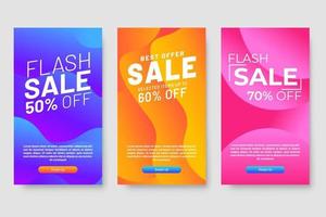 Conjunto de 3 diseño fluido moderno dinámico para banners de mega venta. vector