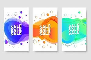 Conjunto de 3 diseño fluido moderno dinámico para banners de mega venta. vector