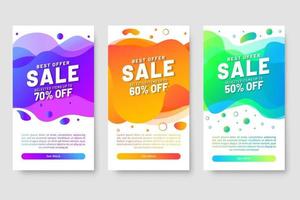 Conjunto de 3 diseño fluido moderno dinámico para banners de mega venta. vector