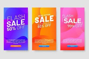 Conjunto de 3 diseño fluido moderno dinámico para banners de mega venta. vector