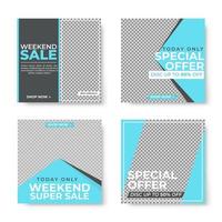 Set of 4 Blue square banner template with blank space for your image vector