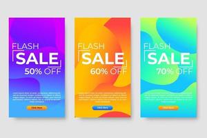 Conjunto de 3 diseño fluido moderno dinámico para banners de mega venta. vector