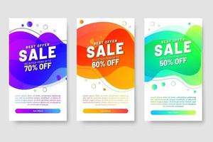 Conjunto de 3 diseño fluido moderno dinámico para banners de mega venta. vector