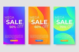 Set of 3 dynamic modern fluid design for mega sale banners vector