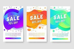 Conjunto de 3 diseño fluido moderno dinámico para banners de mega venta. vector