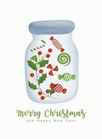 Christmas watercolor with christmas element in a jar. vector