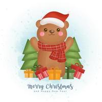 navidad acuarela invierno con oso vector