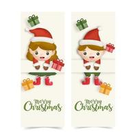 Set of Christmas cards  and new year greeting cards with cute elf . vector