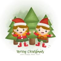 Christmas  winter with Christmas tree and Christmas elements. vector